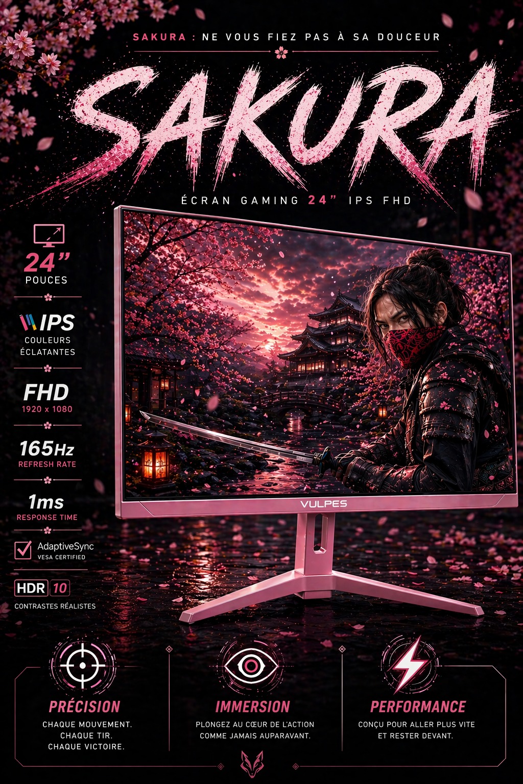 VULPES SAKURA 24" – IPS Full HD Pink Edition